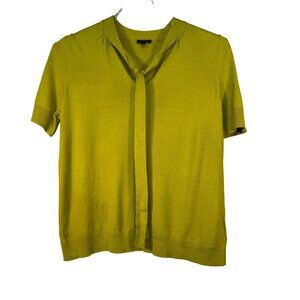 Talbots Womens Size X  Knit Tie-Neck Chartreuse Short Sleeve Sweater
